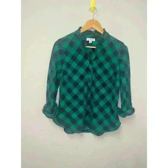 Ladies popover flannel with ruffle collar size petite medium - Picture 1 of 3